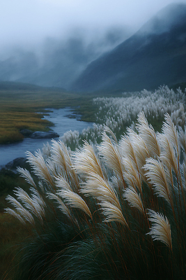 JPG 편집이미지 호수 자연 생명 산 풍경 초원 물 고요 안개 개울 생태계 갈대밭 뷰티풀 이미지편집 AI컴퓨터그래픽 AI콘텐츠 자연요소 날씨 강 파일형식 갈대_식물