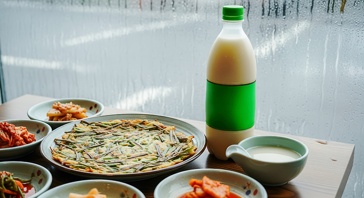 JPG 편집이미지 전통 여유 음식 식탁 반찬 집안 한국 따뜻함 풍경 식사 우유 신선 부침개 막걸리 편집실사 AI포토 AI콘텐츠 감정 아시아 한식 탁자 유제품 주류 실내 CG 파일형식