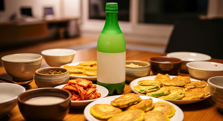 JPG 편집이미지 전통 음료 한식 가족 탁자 디저트 김치 풍경 친구 식사 저녁 전 막걸리 편집실사 AI포토 AI콘텐츠 음식 가구 관계 주류 야간 CG 파일형식