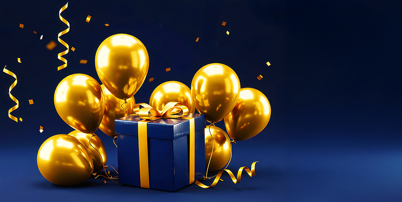 JPG 편집이미지 기념일 행복 리본 선물 이벤트 장식 파티 축제 모임 금색 축하 즐거움 파티용품 파란배경 풍선 이미지편집 AI컴퓨터그래픽 AI콘텐츠 감정 컬러 백그라운드 컨셉 파란색 이벤트용품 파일형식