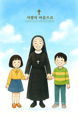 PSD 교육 행복 어린이 일러스트 가족 하늘 따뜻함 사랑 미소 웃음 친구 교회 손잡기 희망 수녀 소통 공동체 연대 국내일러스트 감정 컨셉 관계 종교건축 모션 표정 사람 건물 천주교 파일형식