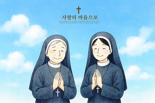 PSD 전통 행복 종교 일러스트 하늘 사랑 미소 라이프 평화 다정 고요 우정 기쁨 기도 봉사 일과 수녀 소통 공동체 세례 국내일러스트 감정 컨셉 표정 생활 친구 천주교 도움 파일형식