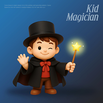 PSD 편집이미지 캐릭터 어린이 놀이 지팡이 동화 웃음 판타지 귀여움 마법사 마술사 망토 마법 상상력 편집3D 컨셉 상상 표정 사람 3D 마술 파일형식