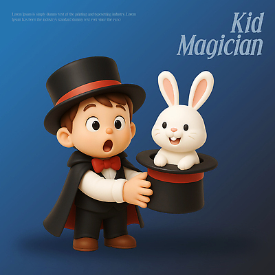 PSD 편집이미지 캐릭터 옷 어린이 컬러 놀이 귀여움 공연 마법사 마술사 토끼 즐거움 장면 마법 흥미 환상 편집3D 감정 컨셉 포유류 사람 이벤트 반려동물 3D 마술 파일형식