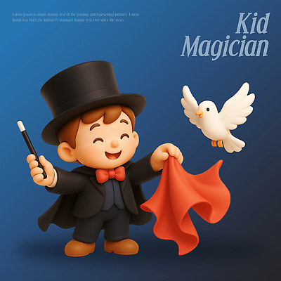 PSD 편집이미지 행복 어린이 예술 공연 마술 마술사 즐거움 마술쇼 백비둘기 상상력 환상 편집3D 감정 컨셉 사람 이벤트 3D 비둘기 파일형식