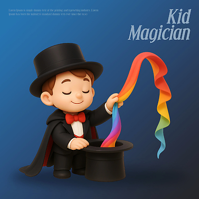 PSD 편집이미지 리본 어린이 예술 컬러 미소 턱시도 장난감 공연 마술 무대 마술사 상상력 창의력 환상 편집3D 컨셉 표정 사람 정장 이벤트 3D 파일형식