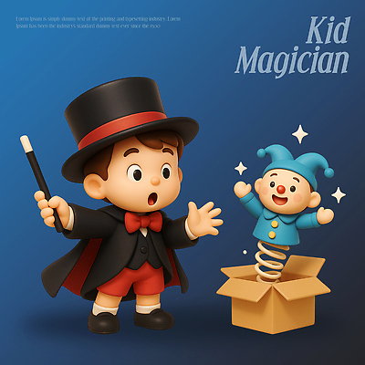 PSD 편집이미지 캐릭터 어린이 인형 상상 상자 귀여움 놀람 공연 마술 마술사 마법봉 요술 창의력 편집3D 감정 컨셉 표정 사람 이벤트 3D 파일형식