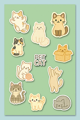 PSD 디자인 어린이 포즈 스티커 패턴 일러스트 문구용품 선물 장식 초록색 반려동물 귀여움 고양이 다양 표현 소중 오브젝트 그림 국내일러스트 동물 컬러 다수 컨셉 무늬 포유류 사람 파일형식