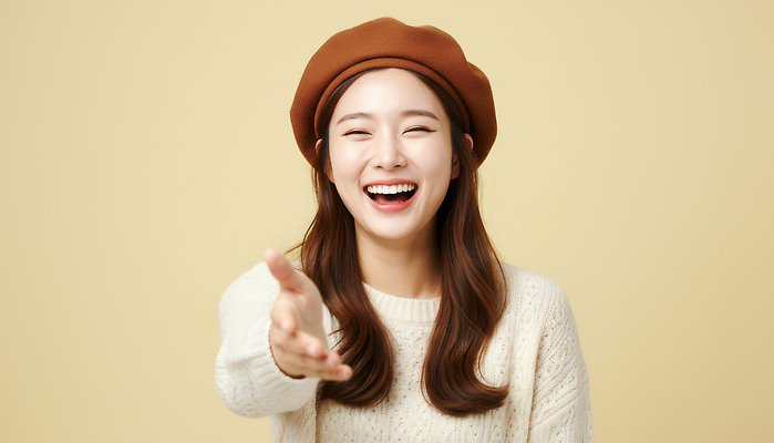 JPG 편집이미지 헤어스타일 여자 감정 백그라운드 미소 웃음 손짓 인사 포근함 스웨터 소통 긍정적 의료성형뷰티 편집실사 AI인물포토 AI콘텐츠 컨셉 상의 모션 표정 사람 예절 감각 CG 파일형식 AI포토