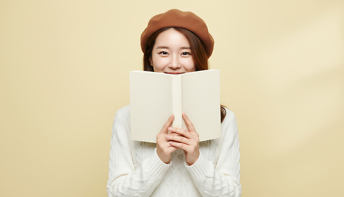 JPG 편집이미지 여자 행복 포즈 밝음 웃음 일상 책 독서 노란색 편안함 니트 심플 페이지 베레모 의료성형뷰티 편집실사 AI인물포토 AI콘텐츠 모자_잡화 감정 컬러 상의 표정 사람 라이프 감각 CG 파일형식 AI포토