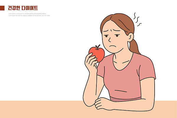 여자 다이어트 채소 과일 일러스트 탁자 스트레스 건강 운동 건강관리 헬스 식사 사과 몸무게 고민 식단 단식 국내일러스트 AI파일 감정 가구 관리 사람 파일형식 벡터