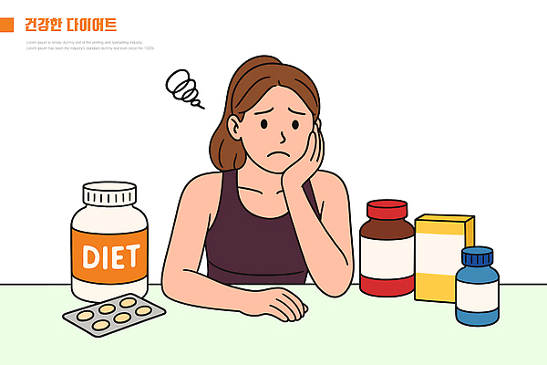 라이프스타일 여자 다이어트 일러스트 스트레스 건강 생활 운동 환경 식사 선택 목표 고민 규칙 식단 건강식 습관 영양소 영양제 국내일러스트 AI파일 감정 음식 컨셉 사람 약 파일형식 벡터