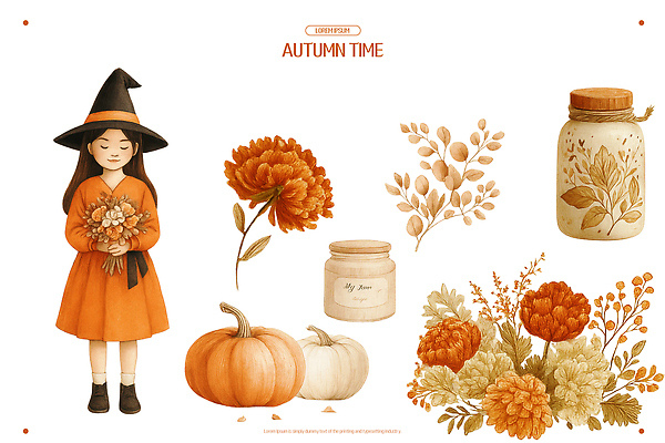 PSD 드레스 꽃 예술 꽃다발 단풍 잎 일러스트 자연 호박 따뜻함 풍경 소녀 장식 정원 주황색 고요 수확 분위기 수공예 국내일러스트 식물 옷 여자 어린이 컬러 컨셉 농업 채소 공예 생태계 파일형식
