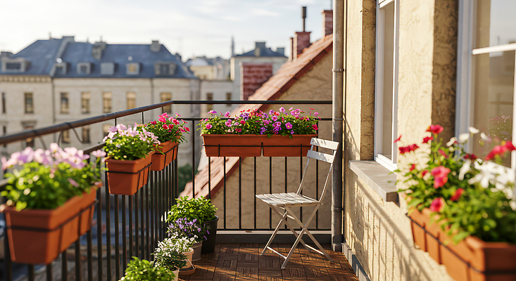 JPG 식물 편집이미지 꽃 화분 의자 자연 야외 햇빛 정원 공간 발코니 도시 편안함 원예 화단 뷰티풀 오후 편집실사 AI포토 AI콘텐츠 가구 취미 태양 감각 CG 생태계 파일형식