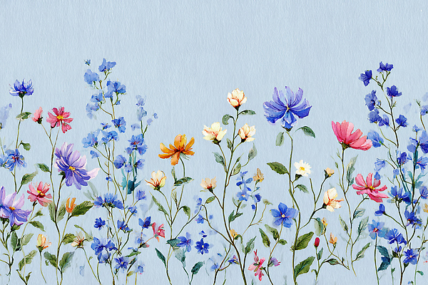 JPG 식물 디자인 꽃 예술 컬러 하늘색 백그라운드 일러스트 자연 풍경 여름 정원 표현 화려 그림 만개 뷰티풀 스타일 국내일러스트 AI일러스트 AI콘텐츠 계절 컨셉 파란색 생태계 파일형식