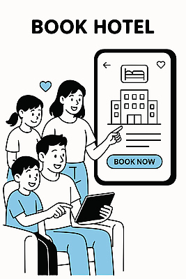 여행 일러스트 가족 호텔 숙소 함께함 대화 소파 태블릿 스크린 정보 선택 아침식사 편안함 가격 즐거움 서비스 예약 여행준비 편의시설 국내일러스트 AI파일 감정 컨셉 의자 관계 말하기 전자제품 스마트기기 식사 감각 준비 시설 파일형식 벡터