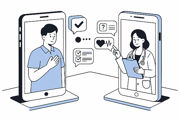일러스트 의학 기술 건강 병원 치료 스마트폰 진료 환자 의사 정보 질문 소통 체크리스트 국내일러스트 AI파일 컨셉 핸드폰 스마트기기 의료진 파일형식 벡터