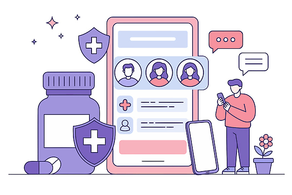 남자 일러스트 의학 커뮤니케이션 모바일 기술 건강 안전 치료 약 디지털 정보 어플리케이션 질병 서비스 상담 예방 지원 국내일러스트 AI파일 사람 파일형식 벡터