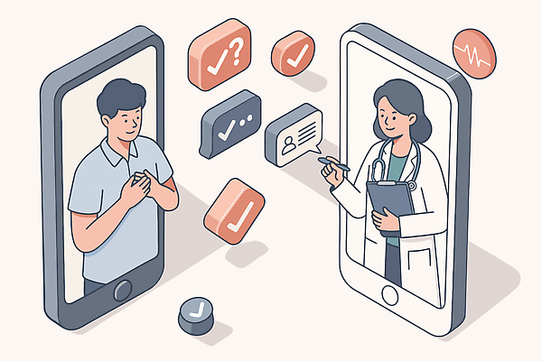 일러스트 의학 기술 건강 치료 진료 환자 의사 정보 응급 질문 확인 서비스 상담 탐색 문의 발견 소통 증상 원격의료 국내일러스트 AI파일 컨셉 의료진 긴급 원격 파일형식 벡터