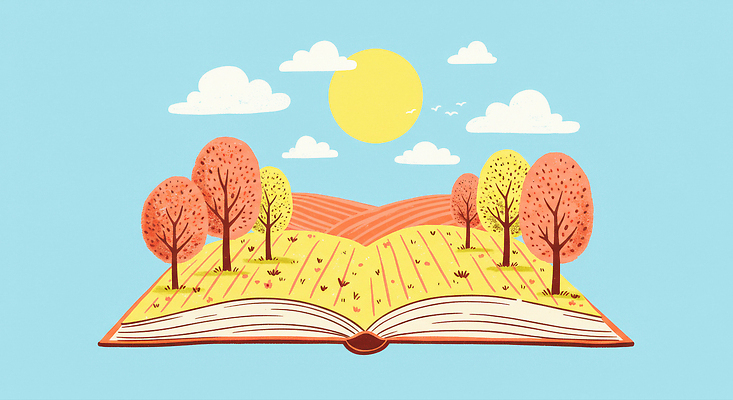 JPG 나무 예술 컬러 일러스트 상상 자연 하늘 풍경 초원 책 햇빛 농장 꿈 신비 그림 조화 뷰티풀 창의성 국내일러스트 AI일러스트 AI콘텐츠 식물 컨셉 농업 태양 생태계 파일형식