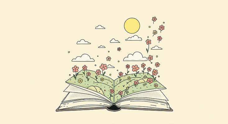 JPG 디자인 꽃 컬러 일러스트 자연 하늘 생명 이야기 풍경 책 햇빛 그림 페이지 뷰티풀 상상력 창의성 국내일러스트 AI일러스트 AI콘텐츠 식물 태양 생태계 파일형식