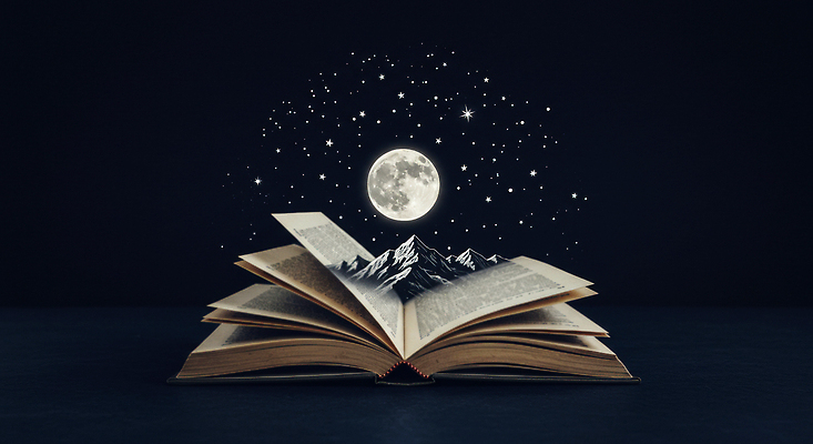 JPG 감정 별 예술 백그라운드 일러스트 상상 자연 조명 산 풍경 책 독서 우주 달 문학 이미지 창작 환상 국내일러스트 AI일러스트 AI콘텐츠 자연요소 컨셉 생태계 파일형식