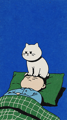 JPG 동물 캐릭터 남자 일러스트 앉기 일상 소파 머리 귀여움 고양이 흰색 침대 잠 편안함 그림 낮잠 파란배경 패드 냥집사 국내일러스트 AI일러스트 AI콘텐츠 컬러 가구 백그라운드 컨셉 의자 포유류 모션 사람 라이프 신체부위 파란색 반려동물 감각 합성어 파일형식