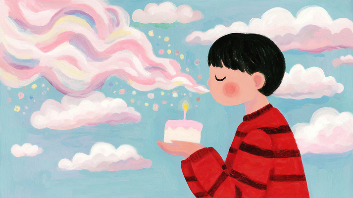 JPG 행복 어린이 캠페인 분홍색 일러스트 상상 조명 기념 소년 케이크 축제 축하 생일 즐거움 그림 소원 뷰티풀 색채 소원빌기 순간 국내일러스트 AI일러스트 AI콘텐츠 기념일 남자 감정 컬러 컨셉 디저트 사람 파일형식