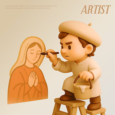 PSD 편집이미지 컬러 조각 재료 스튜디오 세트 표현 작업 그림 예술가 캔버스 마리아 초상화 창작 편집3D 종교 3D 파일형식