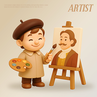 PSD 편집이미지 캐릭터 예술 컬러 귀여움 붓 작업 팔레트 즐거움 그림 캔버스 미술가 초상화 창의력 편집3D 감정 컨셉 3D 예술가 파일형식