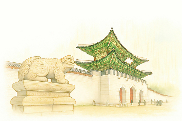 JPG 전통 건축물 문화 예술 여행 일러스트 한국 여름 동상 정원 궁전 역사 경복궁 석상 방문 시민 뷰티풀 국내일러스트 AI일러스트 AI콘텐츠 계절 건축 아시아 고건축 조형물 기념물 국민 파일형식