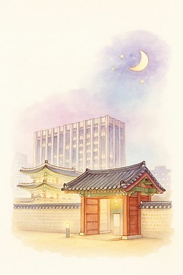 JPG 전통 건축 별 문화 여행 일러스트 조명 서울 한국 풍경 평화 궁전 달 도시 비교 역사 뷰티풀 국내일러스트 AI일러스트 AI콘텐츠 자연요소 아시아 컨셉 고건축 파일형식