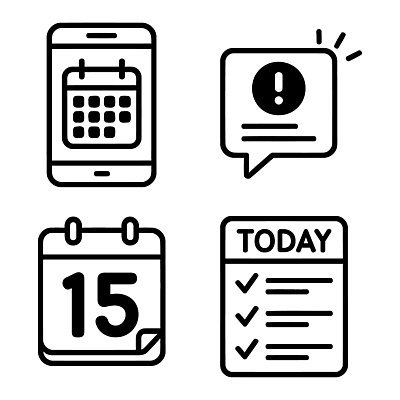 아이콘 관리 생활 스마트폰 디지털 달력 업무 조직 계획 알림 집중 시간관리 오늘 체크리스트 2D아이콘 AI파일 컨셉 핸드폰 스마트기기 작업 파일형식 벡터