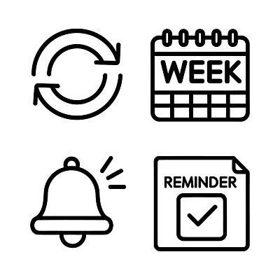 주간 아이콘 관리 달력 도구 시간 계획 알림 과제 시스템 체크리스트 효율 반복 2D아이콘 AI파일 자연요소 컨셉 파일형식 벡터