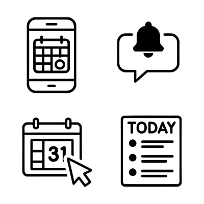 아이콘 관리 스마트폰 스크린 달력 시간 작업 날짜 계획 알림 리스트 오늘 사용자 2D아이콘 AI파일 컨셉 핸드폰 스마트기기 파일형식 벡터