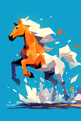 JPG 도형 동물 디자인 예술 컬러 조각 백그라운드 일러스트 모션 그래픽 파란색 달리기 힘 활발 말_게임 화려 그림 상상력 국내일러스트 병오년 붉은말 AI일러스트 AI콘텐츠 컨셉 말_동물 파일형식 2026년