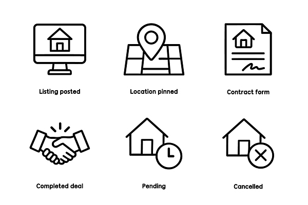 모양 아이콘 지도 부동산 주택 거래 문서 위치 조정 계약서 취소 매물 2D아이콘 AI파일 건물 수상스포츠 재산 파일형식 벡터