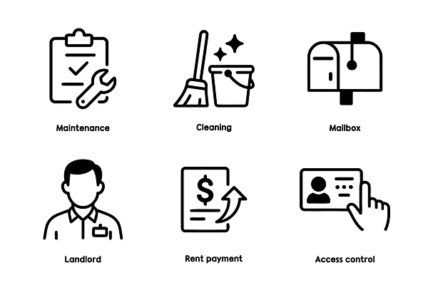 아이콘 관리 우체통 청소도구 청소 결제 임대 임대료 2D아이콘 AI파일 부동산 경제 도구 파일형식 벡터