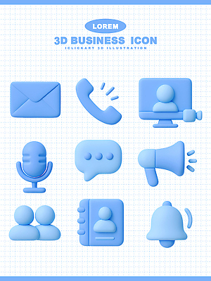 PSD 아이콘 비즈니스 여러명 파란색 컴퓨터 3D아이콘 3D 확성기 메시지 이메일 계획 전화기 마이크 소통 피드백 컬러 음향기기 다수 컨셉 사람 전자제품 디지털합성 파일형식