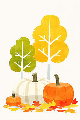 JPG 나무 디자인 계절 예술 컬러 백그라운드 낙엽 일러스트 자연 호박 나뭇잎 국화 풍경 농작물 주황색 수확 흰색 묘사 국내일러스트 AI일러스트 AI콘텐츠 식물 꽃 잎 농업 채소 생태계 파일형식
