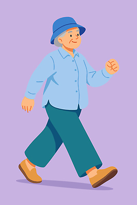 캐릭터 노년 감정 하늘색 신발 셔츠 일러스트 바지 날씨 실내 표정 건강 일상 그래픽 운동 걷기 활발 편안함 즐거움 국내일러스트 AI파일 컨셉 상의 모션 하의 성인 내부 라이프 파란색 감각 파일형식 벡터