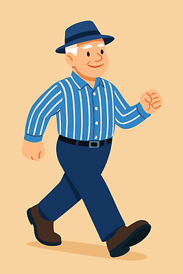 캐릭터 옷 노년 남자 행복 감정 셔츠 일러스트 모션 표정 야외 일상 운동 햇빛 걷기 줄무늬 활발 도시 스타일 국내일러스트 AI파일 컨셉 상의 무늬 건강 사람 성인 라이프 태양 파일형식 벡터