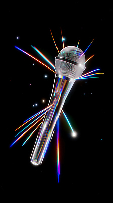 JPG 편집이미지 예술 음악 빛 소리 공연 무대 오픈 화려 군중 크리스탈 마이크 즐거움 순간 효과 편집3D AI컴퓨터그래픽 AI콘텐츠 감정 음향기기 컨셉 문화예술 사람 이벤트 3D 광석 파일형식