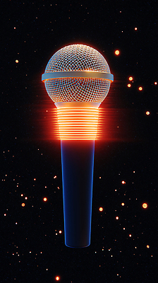 JPG 편집이미지 디자인 예술 음악 상징 컬러 공중 그래픽 빛 우주 공연 분위기 마이크 질감 네온 특별함 편집3D AI컴퓨터그래픽 AI콘텐츠 음향기기 컨셉 문화예술 이벤트 3D 파일형식