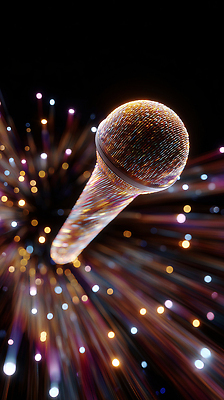 JPG 편집이미지 감정 예술 음악 연주 빛 소리 공연 에너지 무대 표현 마이크 열정 순간 창의성 특징 편집3D AI컴퓨터그래픽 AI콘텐츠 음향기기 문화예술 이벤트 3D 파일형식