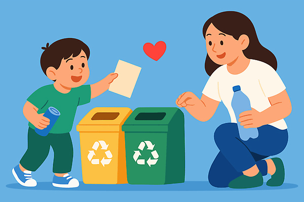 교육 종이 어린이 일러스트 가족 모션 엄마 미래 사랑 자연보호 환경 재활용 쓰레기 물병 친환경 분리배출 국내일러스트 AI파일 감정 컨셉 관계 자연 사람 보호 물통 파일형식 벡터
