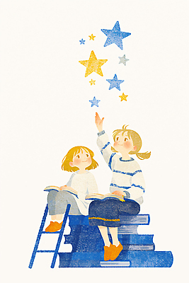 JPG 손 행복 별 어린이 일러스트 모션 상상 이야기 소녀 책 친구 독서 꿈 가리킴 시간 즐거움 그림 오후 창의력 책더미 국내일러스트 AI일러스트 AI콘텐츠 자연요소 여자 감정 관계 사람 손짓 신체부위 무더기 파일형식