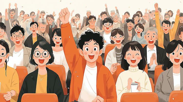 JPG 손 행복 얼굴 일러스트 응원 모션 미소 이벤트 여러명 기쁨 분위기 군중 박수 즐거움 열정 감동 소통 반응 순간 집회 상호작용 국내일러스트 AI일러스트 AI콘텐츠 감정 다수 컨셉 표정 사람 손짓 신체부위 파일형식