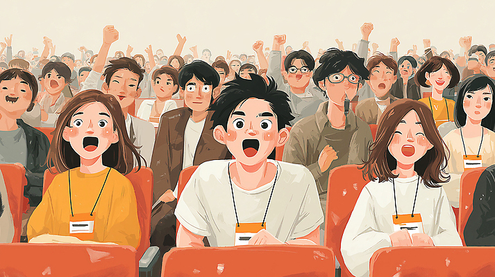 JPG 예술 일러스트 관계 응원 모션 표정 이벤트 여러명 공간 모임 분위기 군중 박수 즐거움 흥분 열정 소통 참여 기획사 국내일러스트 AI일러스트 AI콘텐츠 감정 다수 컨셉 회사 사람 손짓 파일형식