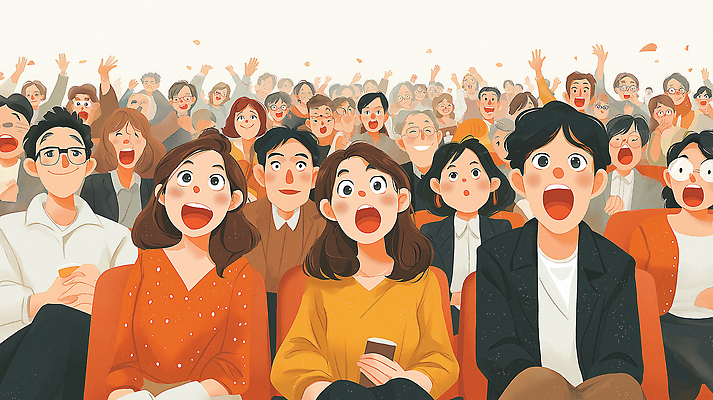 JPG 행복 감정 문화 예술 일러스트 조명 함께함 웃음 이벤트 여러명 소리 놀람 공연 무대 시간 군중 공연장 즐거움 흥분 기획사 국내일러스트 AI일러스트 AI콘텐츠 다수 컨셉 회사 표정 사람 극장 파일형식